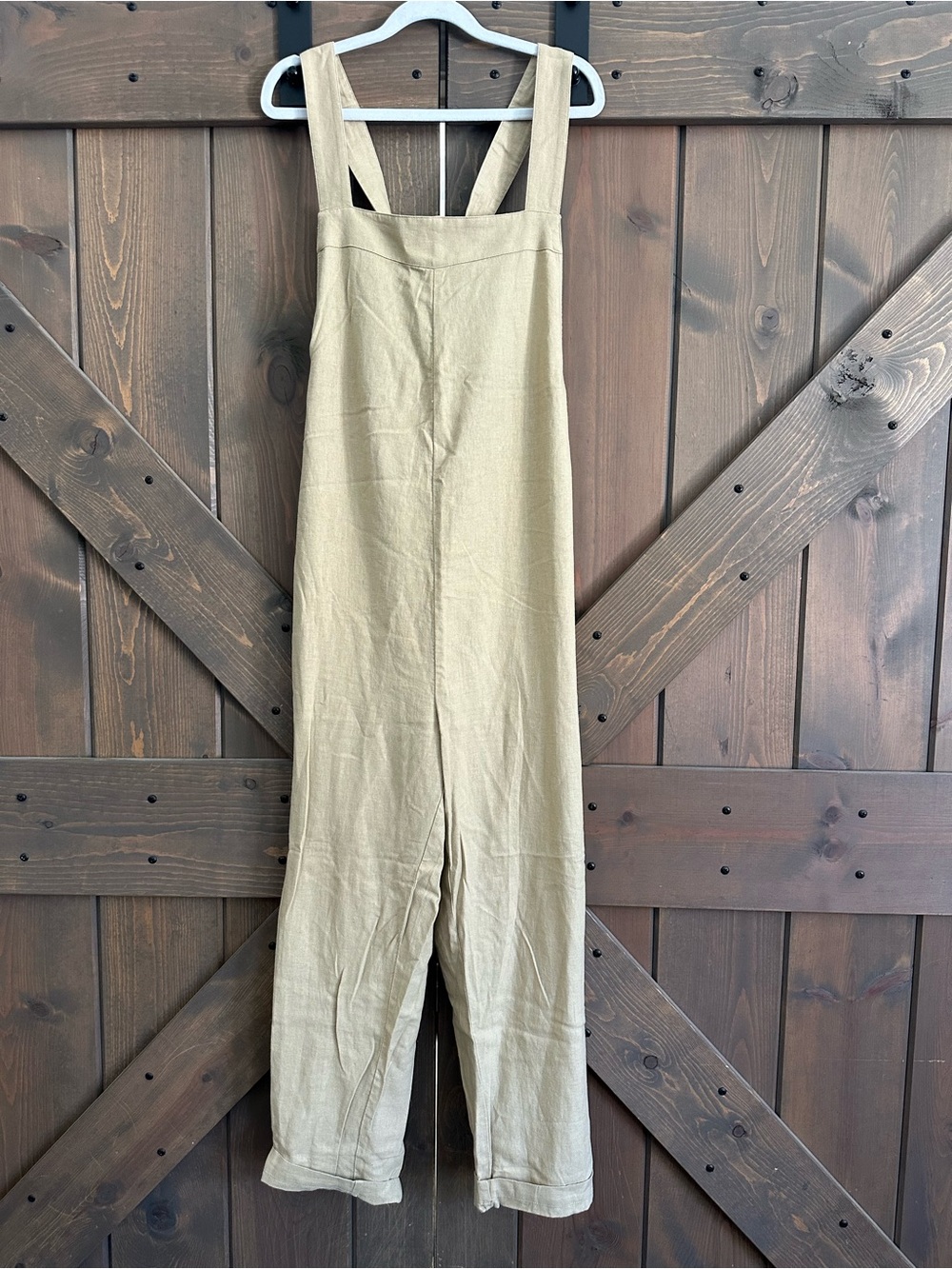 Abound Khaki Wide-Strap Linen-Blend Jumpsuit / Overalls
